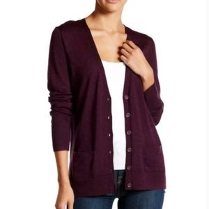 Halogen | Merino Wool Purple Button Down Cardigan